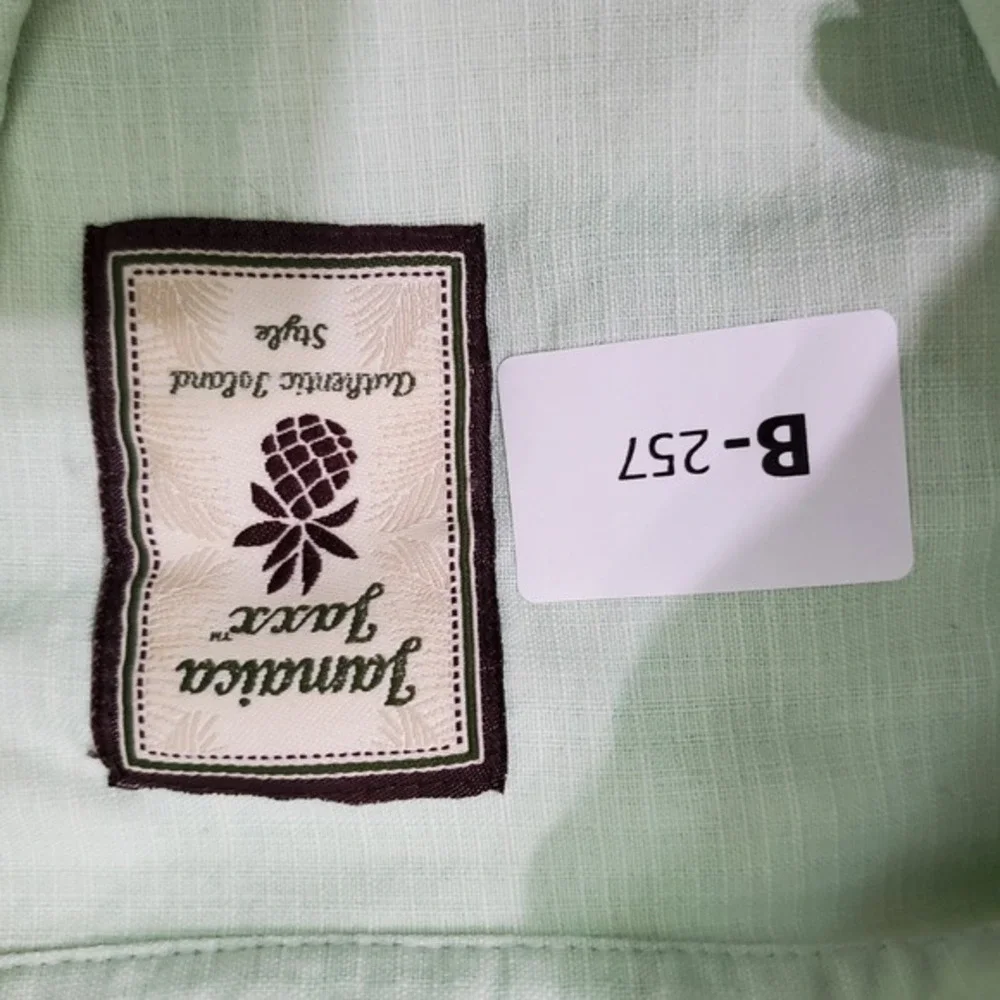 Jamaica Jaxx Men Button Up Shirt 2XL Green 100% Silk‎ Pockets Short Sleeve READ